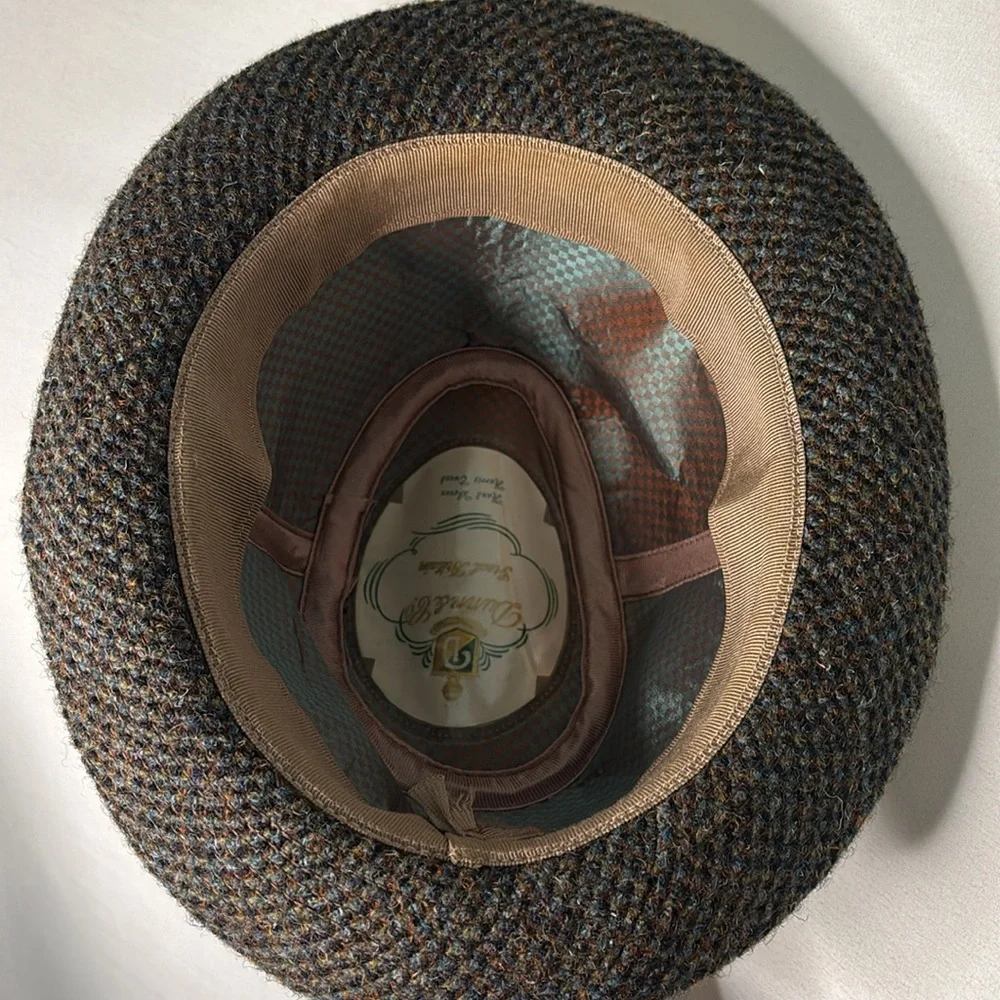 Dunn & Co Vintage Stetson 100% Pure Wool HarrisTweed Trilby Hat with Feather